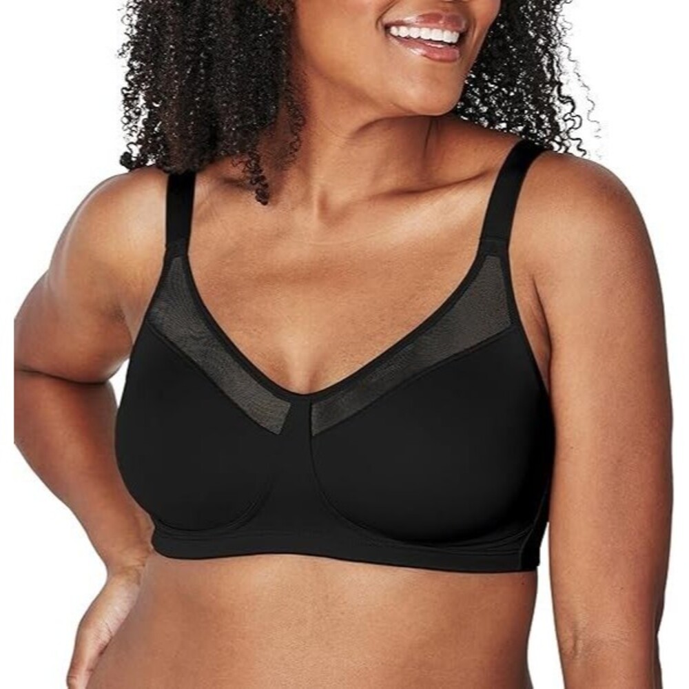 Black Wireless Minimizer Full Coverage Smooth T-Shirt Bra Mesh Trim Comfort Fit